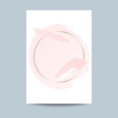 Abstract pink brush vector background with round geometric frame rose gold color