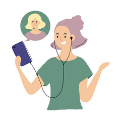 Woman making video call using smartphone vector illustration