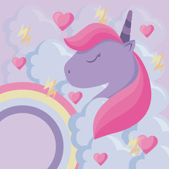 cute unicorn with rainbow and clouds