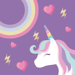 cute unicorn with rainbow and hearts