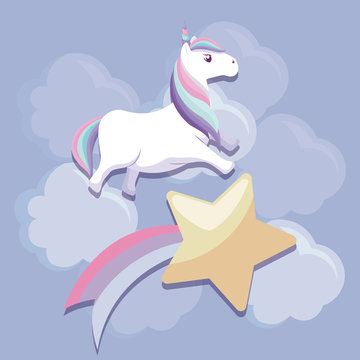 cute unicorn with star and clouds