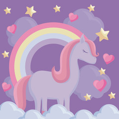 Fototapeta premium cute unicorn with rainbow and clouds