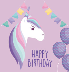 happy birthday card with cute unicorn