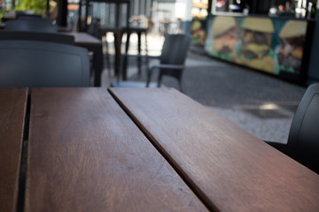 wood table blurred background close view