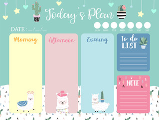 Pastel weekly planner with llama,star and cactus © piixypeach