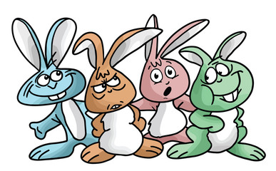 A group of cartoon bunnies posing for the camera vector illustration