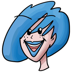 Vector illustration of a female portrait with blue hair and make up