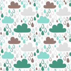 Seamless vector pattern with clouds and drops. 