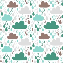 Zelfklevend Fotobehang Seamless vector pattern with clouds and drops.  © Julia