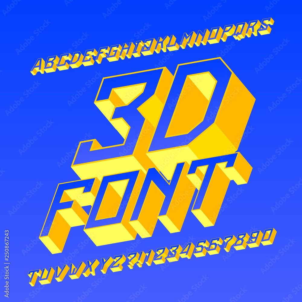Fototapete 3d alphabet font. 3d effect geometric letters and numbers. stock vector typescript for your design.