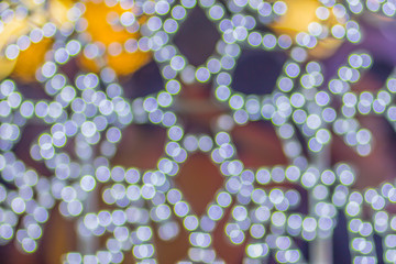 Abstract blurred colorful Christmas tree lighting decoration with bokeh background. Defocused of decorated and illuminated christmas tree for Merry Christmas and new year festival celebration.