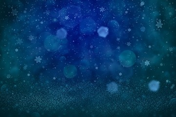 red nice sparkling glitter lights defocused bokeh abstract background and falling snow flakes fly, festive mockup texture with blank space for your content