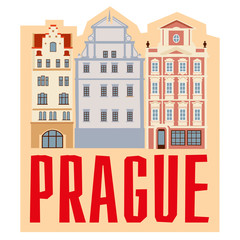 Naklejka premium Old Prague. Vintage decorative houses. Tourist magnet sticker. Vector graphics
