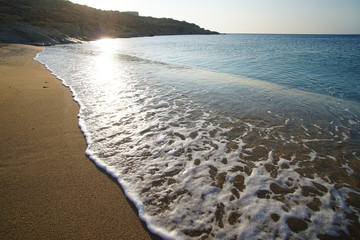 Beautiful panoramic view of Lia beach bay in Mykonos