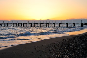 Sunset on the Mediterranean sea in Belek, Antalya, Turkey
