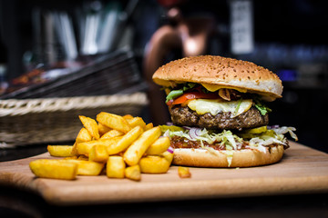 burger with oscypek cheese - obrazy, fototapety, plakaty