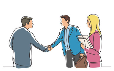continuous line drawing of business meeting with handshake