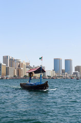 Fototapeta na wymiar Traditional arabic boats at Dubai creek,United Arab Emirates.