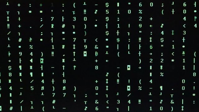  sequence of green characters on the computer screen after a cyber  attack