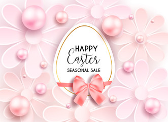 Happy Easter white background with colorful, dotted, striped gold eggs, Egg hunt for children template layout. Vector illustration. Design layout for invitation, card, menu, banner, poster, voucher.