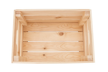 Empty wooden box isolated on white background