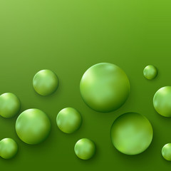 Science banner with green 3d molecules. Medical background sphere design. Atoms. Message place. Balloons concept idea