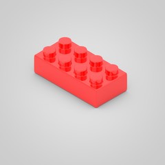 Fototapeta premium Red toy building block brick for children. 3d render isolated on white background.