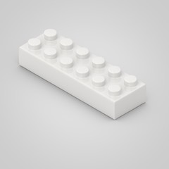 White toy building block brick for children. 3d render isolated on white background.