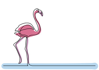 single line drawing of walking flamingo