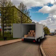 Delivery truck is loaded or unloaded