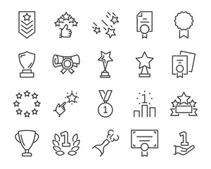 Fototapeta set of award line icons, such as star, champion, prize, acheivement, winner, trophy, glory, certificate obraz