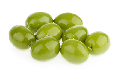 Green olives isolated on white background