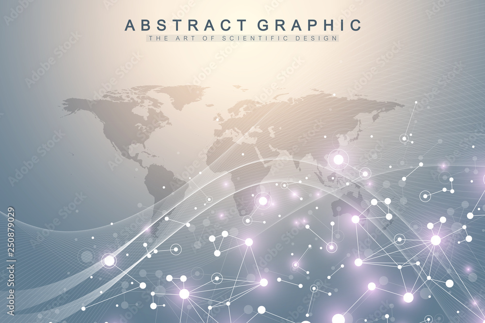 Aufkleber Big data visualization. Graphic abstract background communication. Perspective backdrop visualization. Analytical network visualization. Vector illustration.