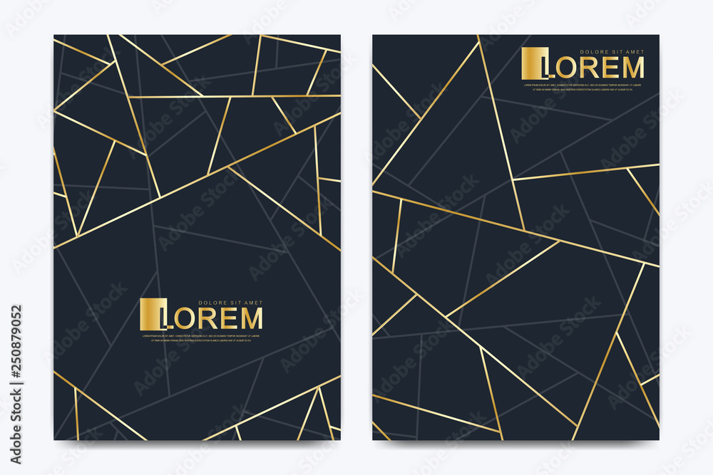 Aufkleber modern vector template wedding invitation cards with marble texture background and golden geometric 