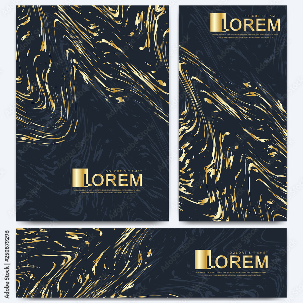 Poster modern vector template wedding invitation cards with marble texture background and golden geometric 