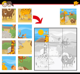 Fototapeta premium jigsaw puzzles with cartoon wild animals