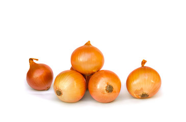 Fresh raw bulbs onion ( Allium cepa ) on white background