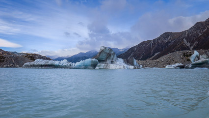 Fototapeta na wymiar Tasman Glacier and Lake near Mount Cook in New-Zealand