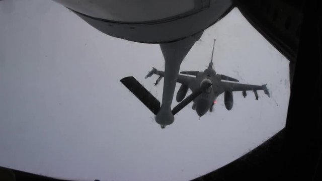Back camera view of US Air Force flying practices