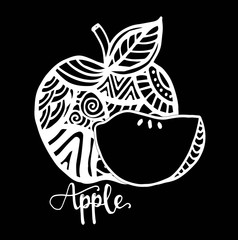 Apple fruits, zen art. Hand-drawn, doodle, vector, zentangle design elements