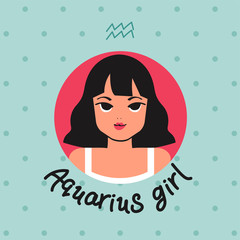 Aquarius : Pretty girl with horoscope sign on pastel background  : Vector Illustration