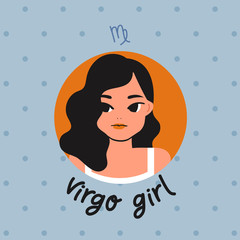 Virgo : Pretty girl with horoscope sign on pastel background  : Vector Illustration