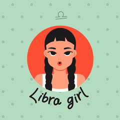 Libra : Pretty girl with horoscope sign on pastel background  : Vector Illustration