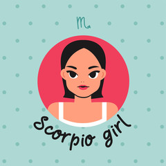 Scorpio : Pretty girl with horoscope sign on pastel background  : Vector Illustration