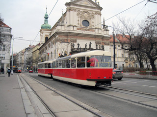 Fototapeta na wymiar Tatra T3 trams in Prague