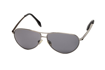 Stylish unisex sunglasses on a white background. In a half turn.