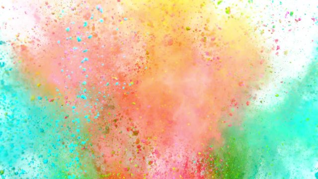 Super slowmotion shot of color powder explosion isolated on white background.