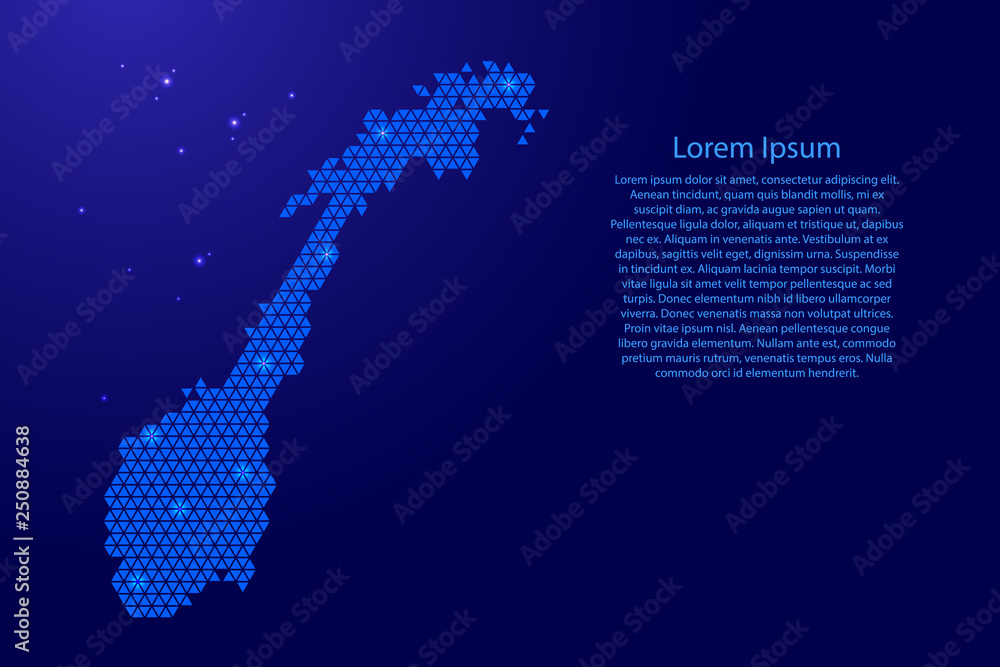 Poster norway map abstract schematic from blue triangles repeating pattern geometric background with nodes 