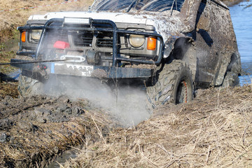 Ukrainian offroad competition in the city of Kamyanets Podilsky. Swamp and mud on cars. Produce...