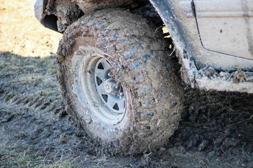 Ukrainian offroad competition in the city of Kamyanets Podilsky. Swamp and mud on cars. Produce large puddles